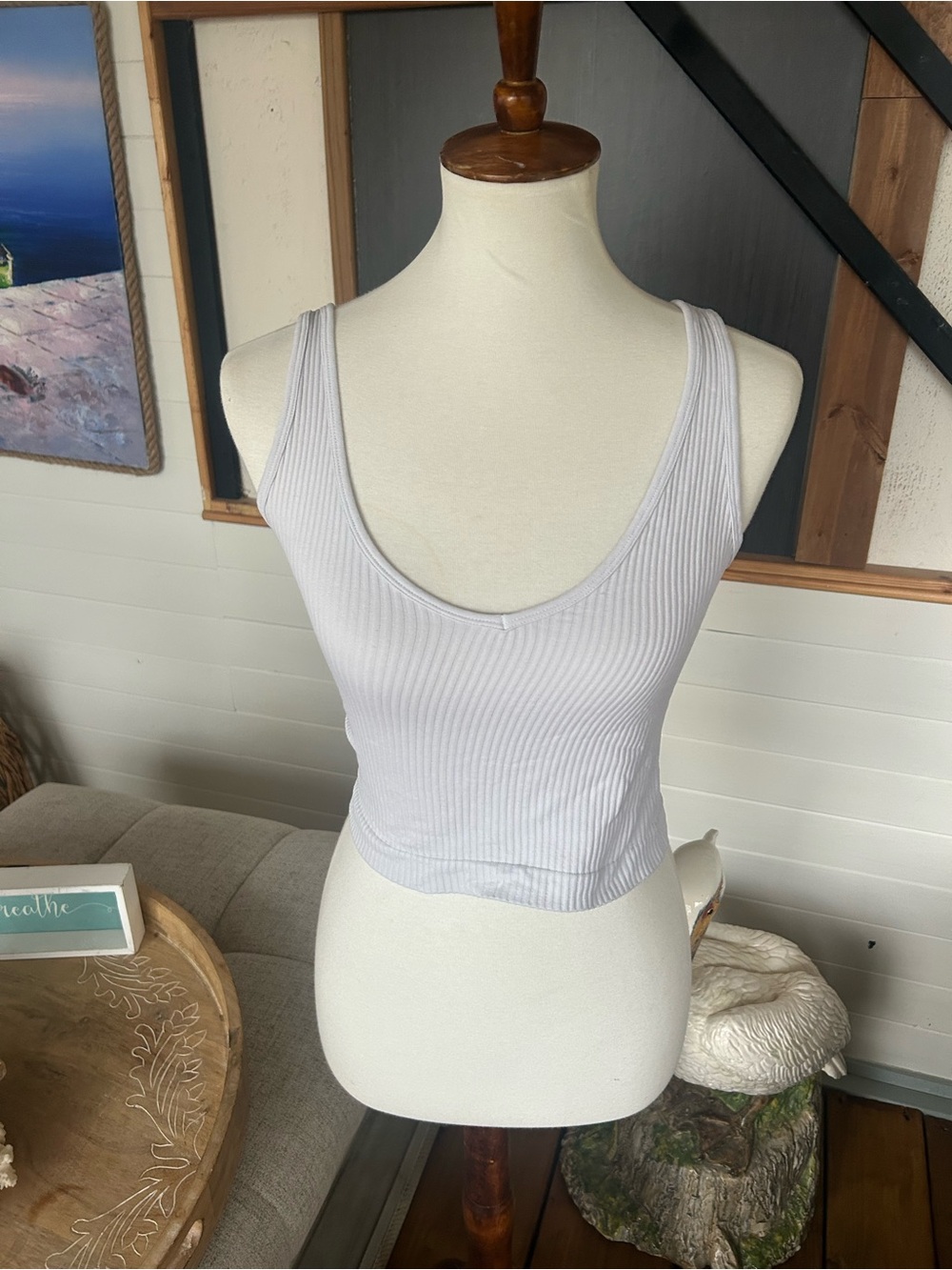 Ribbed Scoop Neck Cropped Tank Top - White